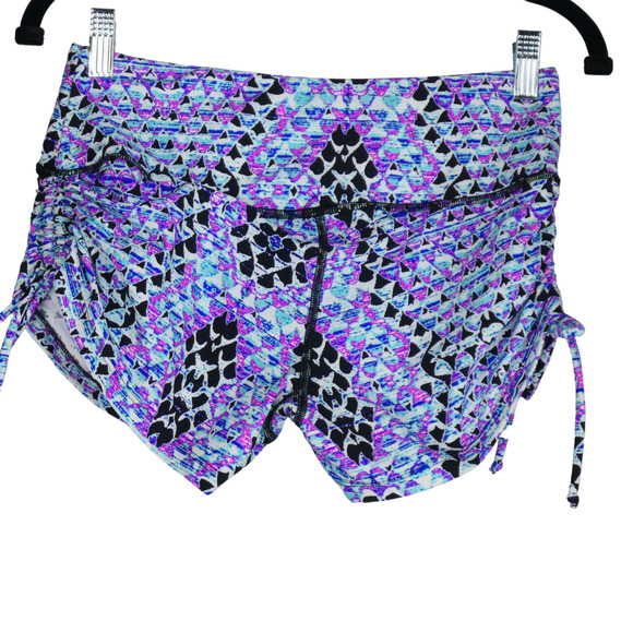 Scout Designs Swim Shorts Womens L Purple Swimsuit Bottom Hi Waist Ruched Sides - Picture 5 of 7